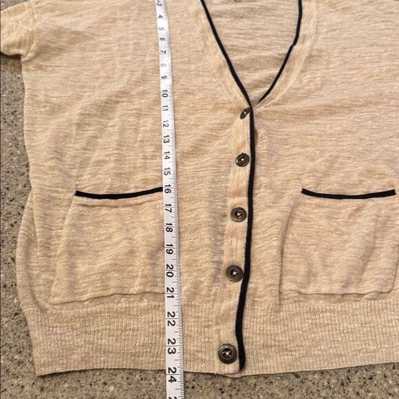 MADEWELL Linen Blend Contrast Trim V-Neck Lightweight Cardigan - Picture 3 of 8